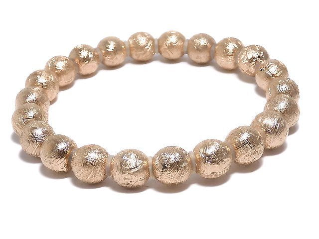 [Video][One of a kind] Meteorite (Muonionalusta) Round 8mm Pink Gold Bracelet NO.3