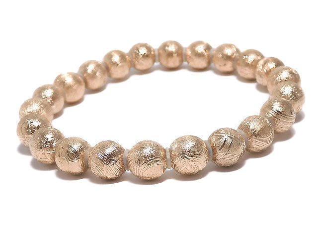 [Video][One of a kind] Meteorite (Muonionalusta) Round 8mm Pink Gold Bracelet NO.5