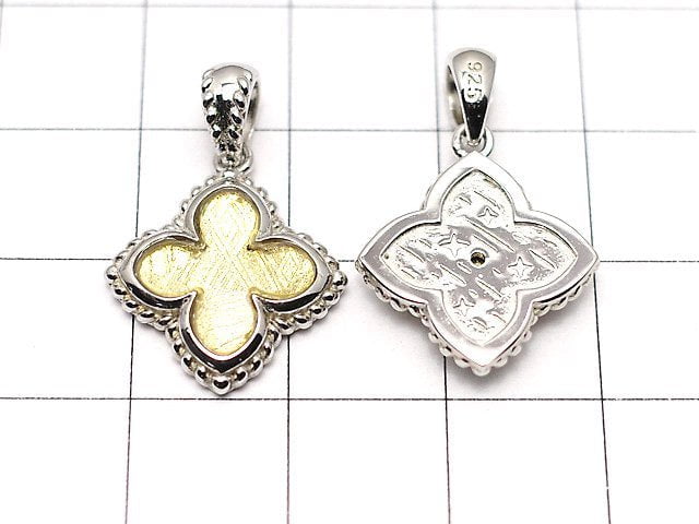 [Video]Meteorite (Muonionalusta) Flower Pendant 19x16x3mm Yellow Gold Silver925