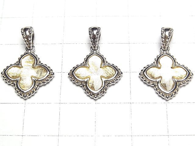 [Video]Meteorite (Muonionalusta) Flower Pendant 19x16x3mm Yellow Gold Silver925