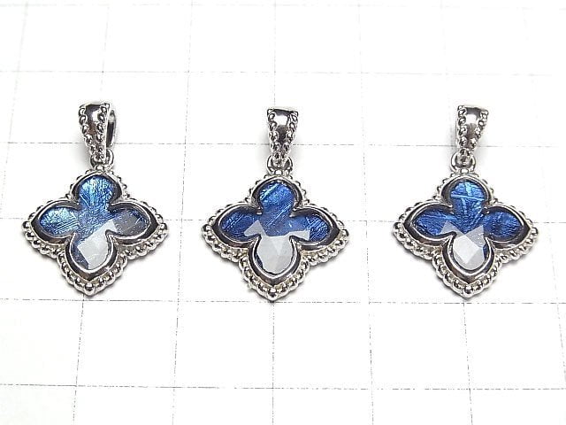 [Video]Meteorite (Muonionalusta) Flower Pendant 19x16x3mm Blue Silver925