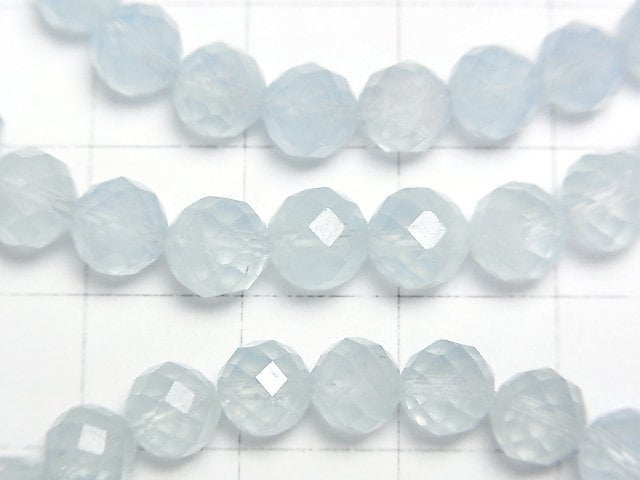 [Video] High Quality! Aquamarine AAA- 64Faceted Round 6mm Bracelet