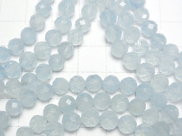 [Video] High Quality! Aquamarine AAA- 64Faceted Round 6mm Bracelet