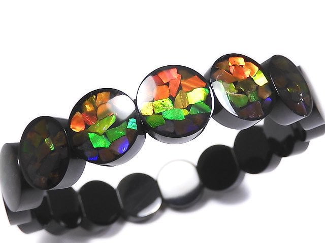 [Video][One of a kind] High Quality Ammolite AAA 2-Hole Oval 12x11.5x4.5mm Bracelet NO.1