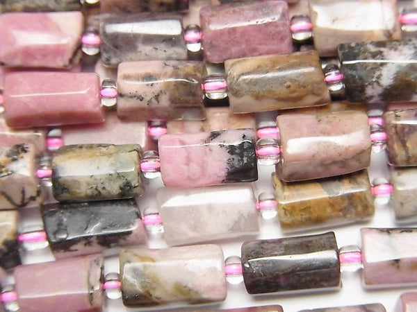 [Video] Dendritic Rhodonite Rough Tube - Faceted Nugget 1strand beads (aprx.15inch/38cm)