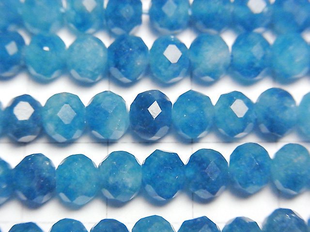 [Video]High Quality! Blue color Jade Faceted Button Roundel 6x6x5mm 1strand beads (aprx.15inch/36cm)