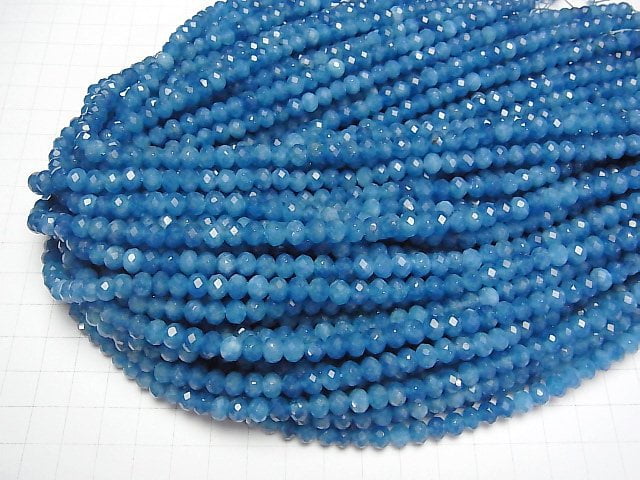 [Video]High Quality! Blue color Jade Faceted Button Roundel 6x6x5mm 1strand beads (aprx.15inch/36cm)