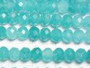 [Video]High Quality! Blue green color Jade Faceted Button Rondelle 6x6x5mm 1strand beads (aprx.15inch/36cm)