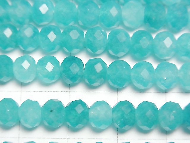 [Video]High Quality! Blue green color Jade Faceted Button Roundel 6x6x5mm 1strand beads (aprx.15inch/36cm)