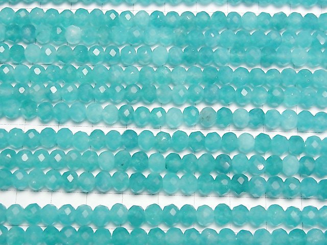 [Video]High Quality! Blue green color Jade Faceted Button Roundel 6x6x5mm 1strand beads (aprx.15inch/36cm)