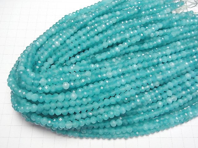 [Video]High Quality! Blue green color Jade Faceted Button Roundel 6x6x5mm 1strand beads (aprx.15inch/36cm)