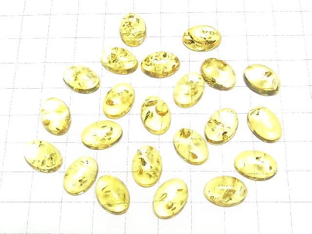 [Video] Cracked Yellow color Amber Oval Cabochon 14x10mm 2pcs