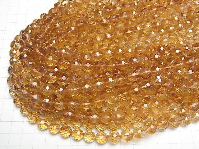 [Video] High Quality! Phantom Citrine AAA- 128Faceted Round 10mm half or 1strand beads (aprx.15inch/36cm)