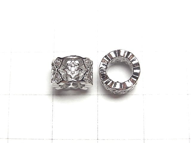 Metal parts Roundel 9x9x6mm (with CZ) Silver color 2pcs