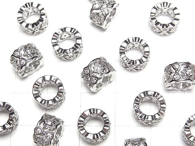 Metal parts Roundel 9x9x6mm (with CZ) Silver color 2pcs