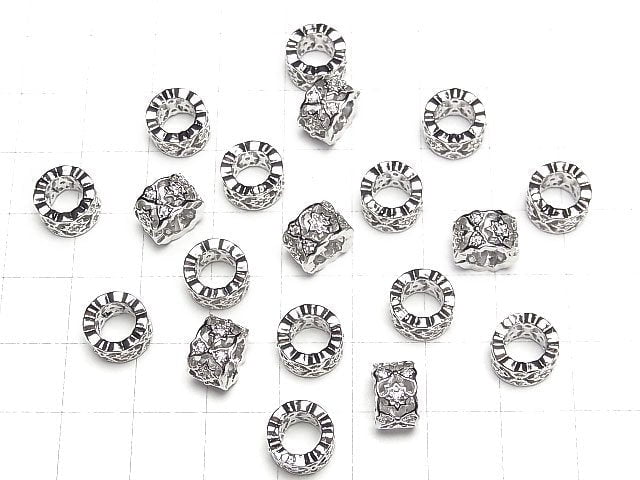 Metal parts Rondelle 9x9x6mm (with CZ) Silver color 2pcs