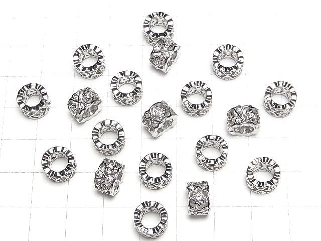 Metal parts Roundel 9x9x6mm (with CZ) Silver color 2pcs