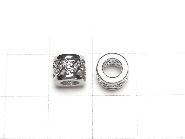 Metal parts Rondelle 7.5x7.5x6mm (with CZ) Silver color 2pcs