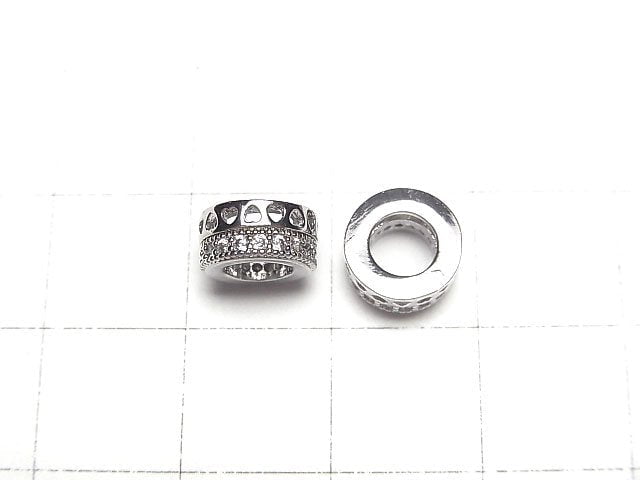 Metal parts Rondelle 8x8x4mm (with CZ) Silver color 2pcs