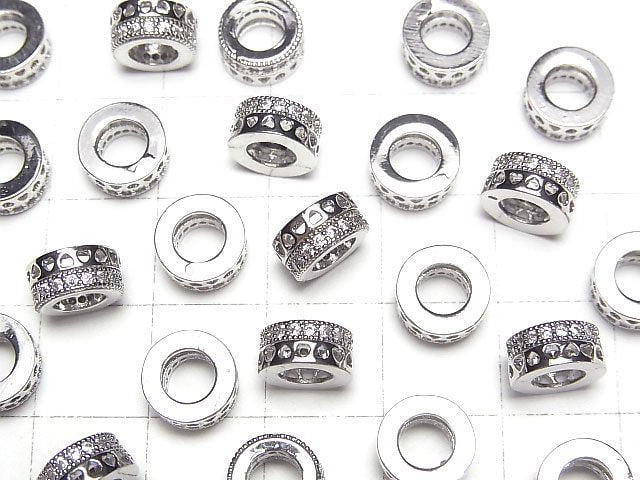 Metal parts Roundel 8x8x4mm (with CZ) Silver color 2pcs