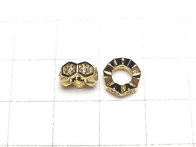 Metal parts Roundel 8.5x8.5x3.5mm (with CZ) Gold color 2pcs