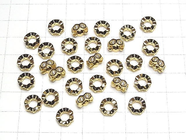 Metal parts Roundel 8.5x8.5x3.5mm (with CZ) Gold color 2pcs