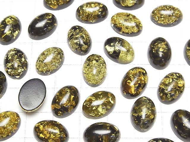 [Video] Cracked Black color Amber Oval Cabochon 14x10mm 2pcs