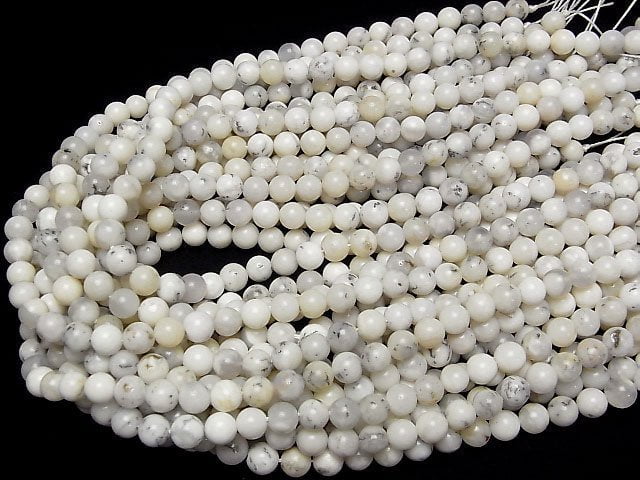 [Video] Brazil White Opal Round 6.5mm 1strand beads (aprx.15inch/36cm)