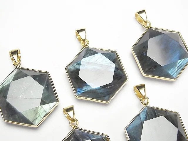 [Video]Labradorite AA++ Hexagram Pendant 27x24mm 18KGP 1pc