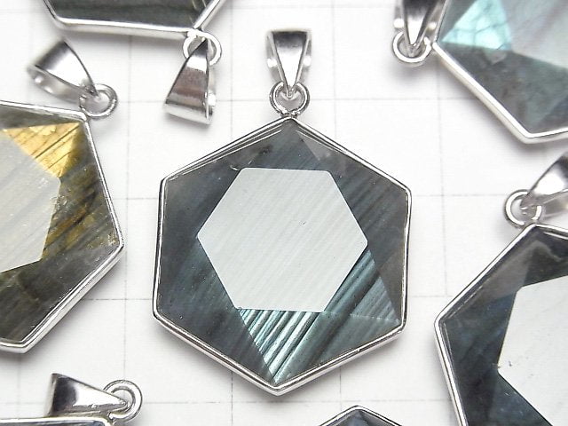 [Video]Labradorite AA++ Hexagram Pendant 27x24mm Silver925 1pc