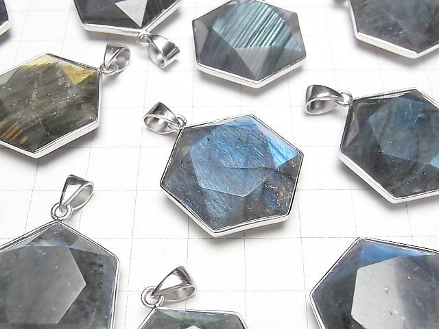 [Video]Labradorite AA++ Hexagram Pendant 27x24mm Silver925 1pc