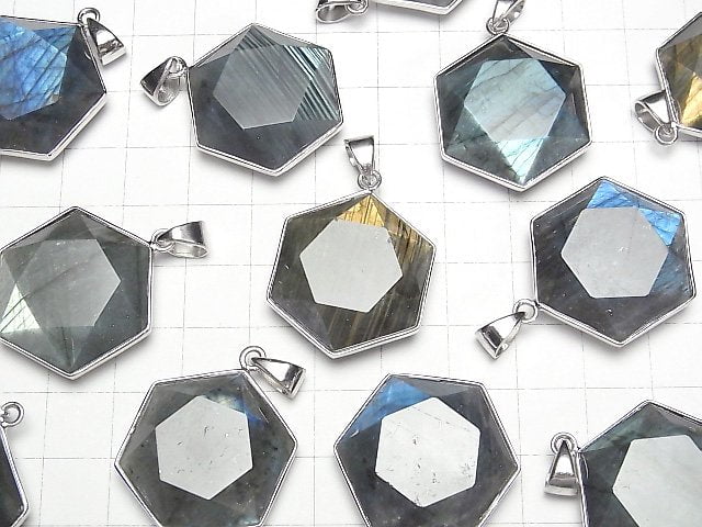 [Video]Labradorite AA++ Hexagram Pendant 27x24mm Silver925 1pc