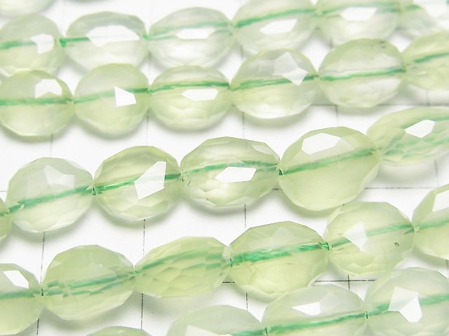 [Video]High Quality! Prehnite AAA Flat Nugget -Faceted Oval half or 1strand beads (aprx.7inch/18cm)