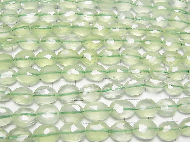 [Video]High Quality! Prehnite AAA Flat Nugget -Faceted Oval half or 1strand beads (aprx.7inch/18cm)