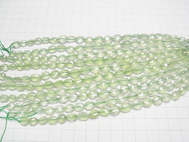 [Video]High Quality! Prehnite AAA Flat Nugget -Faceted Oval half or 1strand beads (aprx.7inch/18cm)