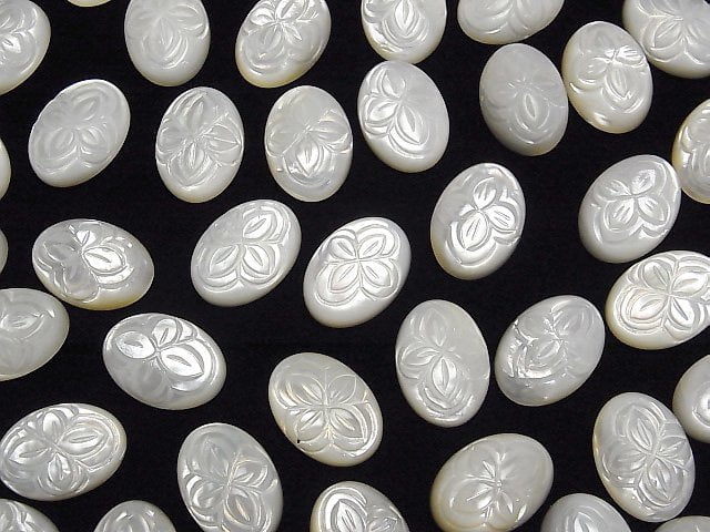 [Video] High Quality White Shell Carved Oval Cabochon 18x13mm 1pc
