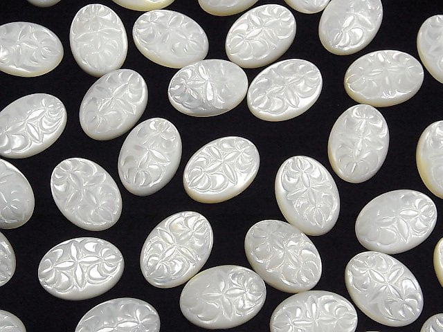 [Video] High Quality White Shell Carved Oval Cabochon 18x13mm 1pc