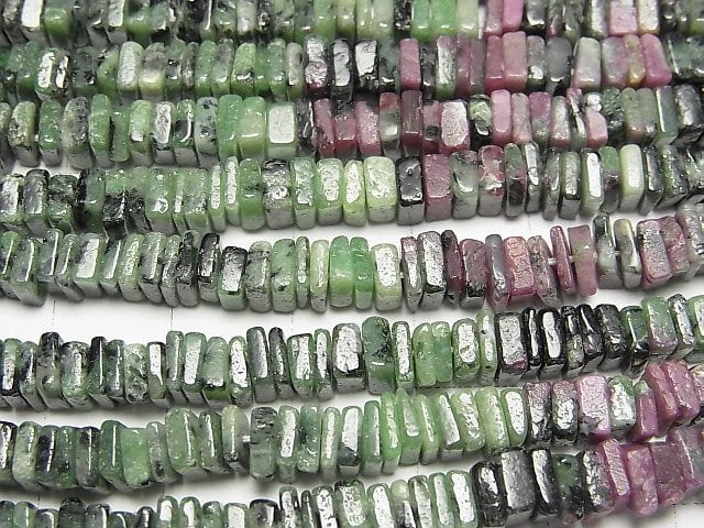 [Video] Ruby Inzoisite Square Rondelle (disc) half or 1strand beads (aprx.15inch/38cm)