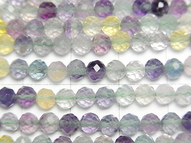 [Video] High Quality! Multi color Fluorite AAA- Faceted Round 4mm 1strand beads (aprx.15inch/36cm)