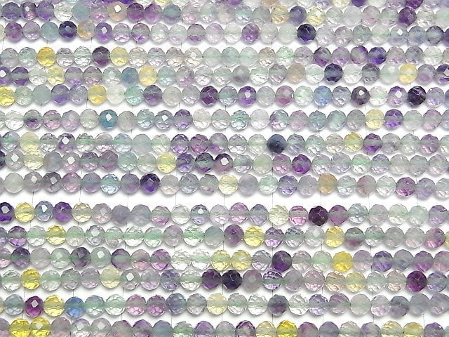 [Video] High Quality! Multi color Fluorite AAA- Faceted Round 4mm 1strand beads (aprx.15inch/36cm)