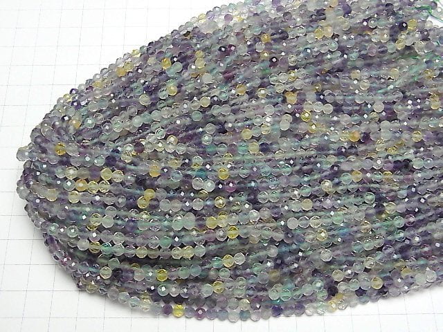 [Video] High Quality! Multi color Fluorite AAA- Faceted Round 4mm 1strand beads (aprx.15inch/36cm)