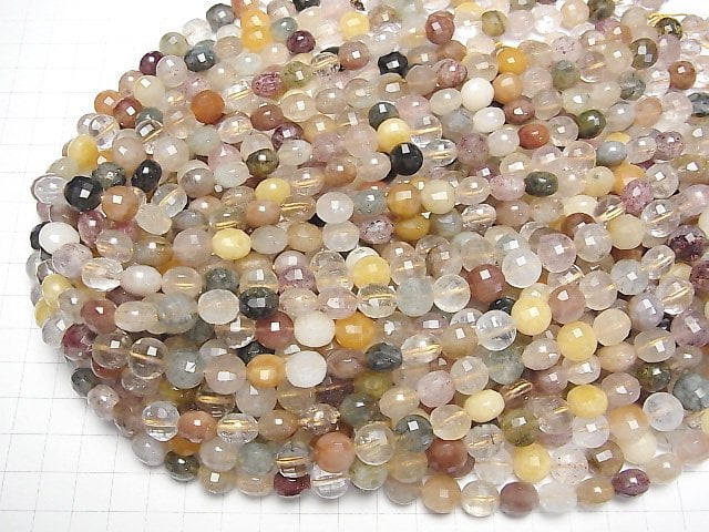 [Video] Multi color Rutilated Quartz AA Faceted Coin 10x10x7mm 1strand beads (aprx.15inch/38cm)