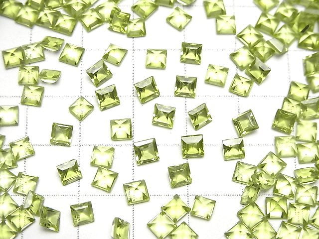 [Video]High Quality Peridot AAA Loose stone Square Faceted 4x4mm 5pcs