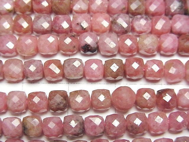 [Video] High Quality! Rhodonite AA++ Cube Shape 4x4x4mm 1strand beads (aprx.15inch/37cm)