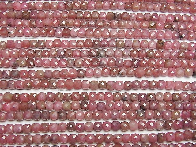 [Video] High Quality! Rhodonite AA++ Cube Shape 4x4x4mm 1strand beads (aprx.15inch/37cm)