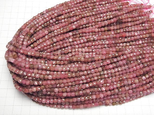 [Video] High Quality! Rhodonite AA++ Cube Shape 4x4x4mm 1strand beads (aprx.15inch/37cm)
