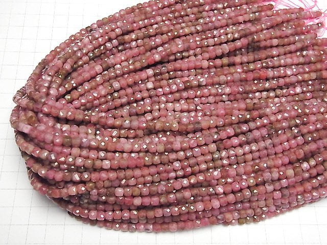 [Video] High Quality! Rhodonite AA++ Cube Shape 4x4x4mm 1strand beads (aprx.15inch/37cm)