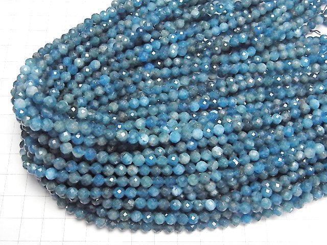 [Video] High Quality! Blue Apatite AA+ Faceted Round 5mm 1strand beads (aprx.15inch/36cm)