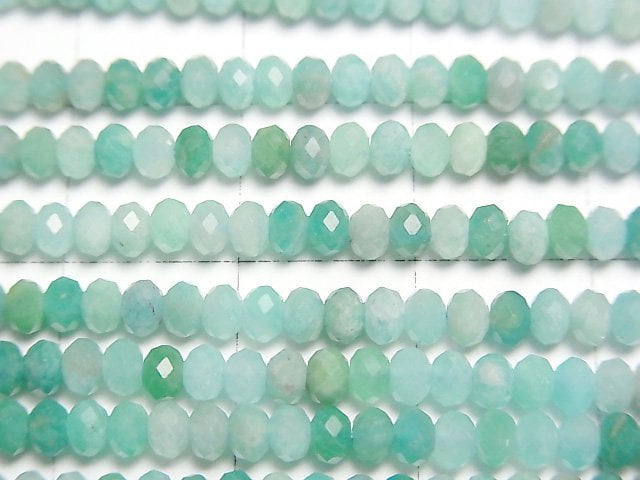 [Video]High Quality! Amazonite AA++ Faceted Button Rondelle 3x3x2mm 1strand beads (aprx.15inch/37cm)