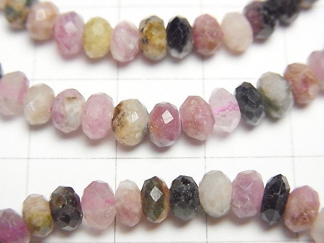 [Video]High Quality! Multicolor Tourmaline AA+ Faceted Button Roundel 5x5x3mm Bracelet